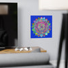 Square Matte Paper Poster Featuring Hand - Drawn Bright Mandala Art - Medium Blue - Blululi