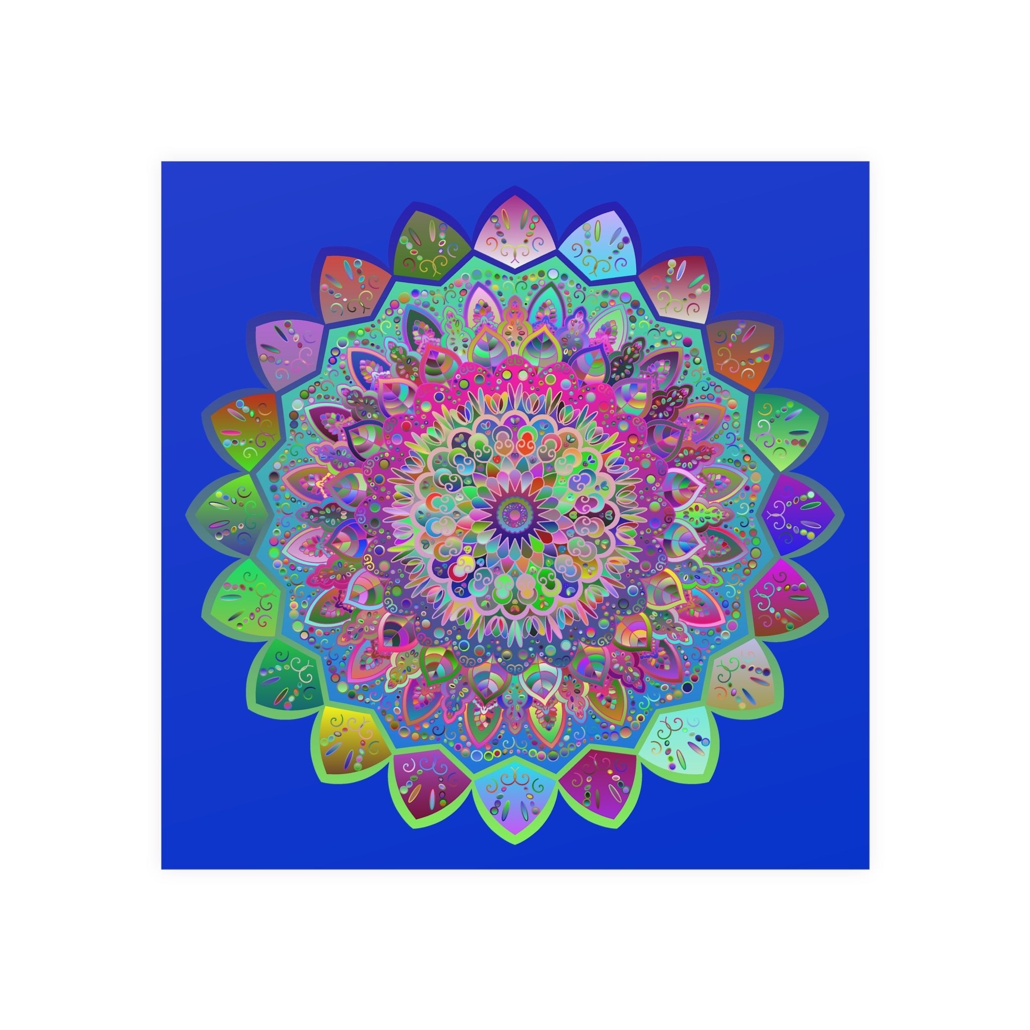 Square Matte Paper Poster Featuring Hand - Drawn Bright Mandala Art - Medium Blue - Blululi