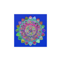 Square Matte Paper Poster Featuring Hand - Drawn Bright Mandala Art - Medium Blue - Blululi