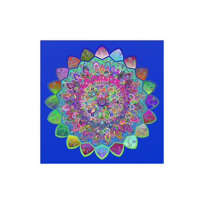 Square Matte Paper Poster Featuring Hand - Drawn Bright Mandala Art - Medium Blue - Blululi