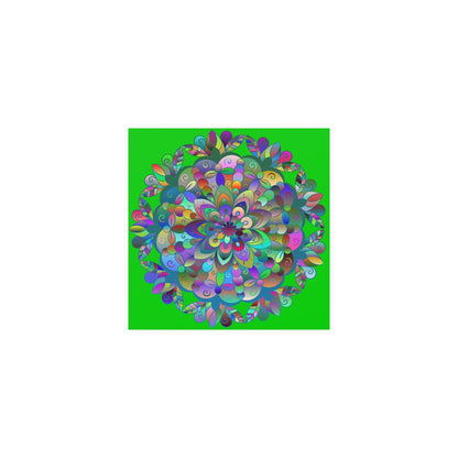 Square Matte Paper Poster Featuring Hand - Drawn Bright Mandala Art - Medium Green - Blululi