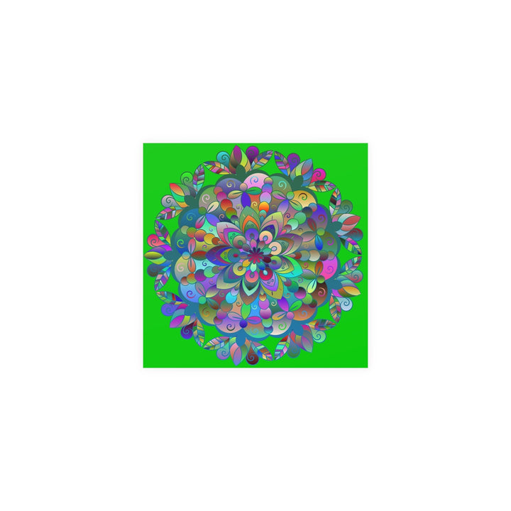 Square Matte Paper Poster Featuring Hand - Drawn Bright Mandala Art - Medium Green - Blululi