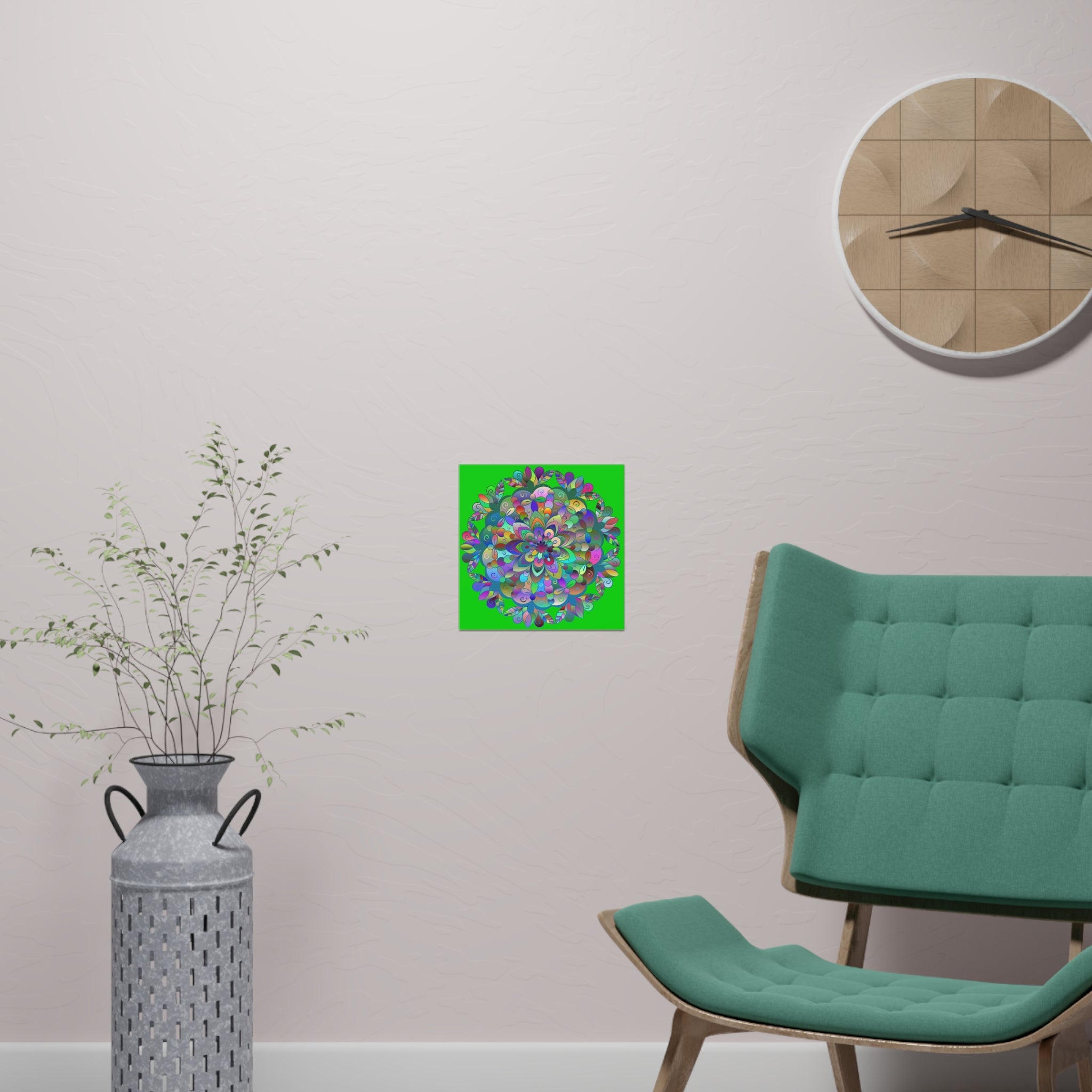 Square Matte Paper Poster Featuring Hand - Drawn Bright Mandala Art - Medium Green - Blululi