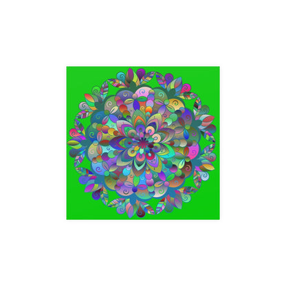 Square Matte Paper Poster Featuring Hand - Drawn Bright Mandala Art - Medium Green - Blululi