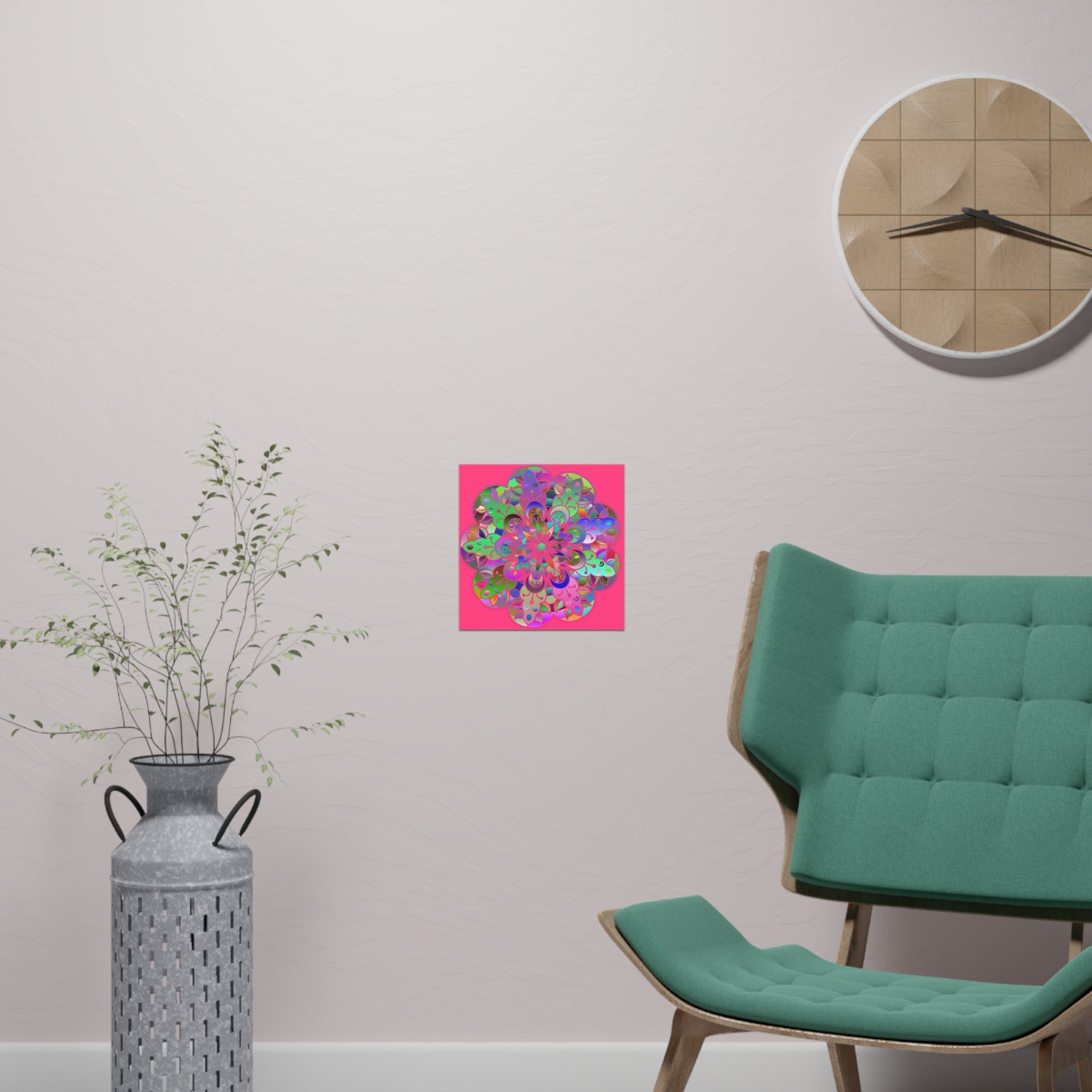 Square Matte Paper Poster Featuring Hand - Drawn Bright Mandala Art - Medium Pink - Blululi