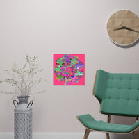 Square Matte Paper Poster Featuring Hand - Drawn Bright Mandala Art - Medium Pink - Blululi