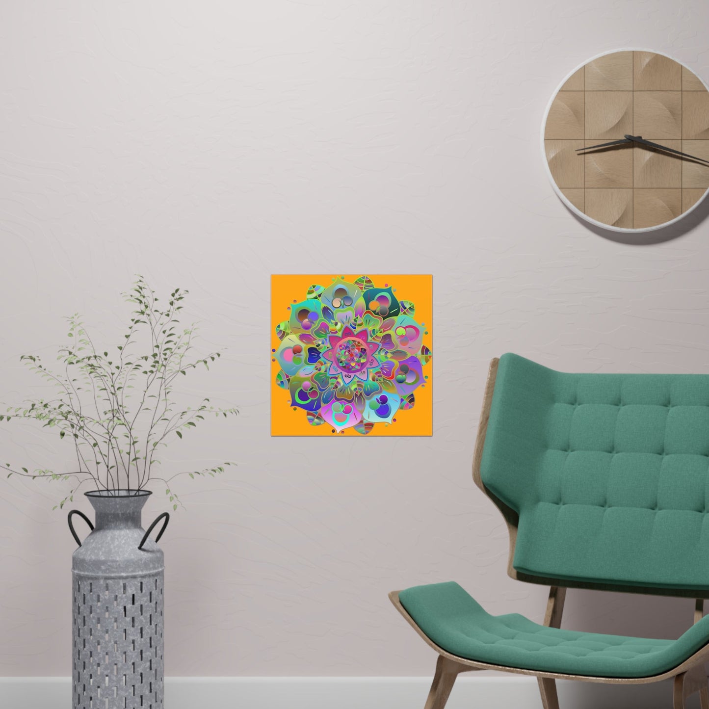 Square Matte Paper Poster Featuring Hand - Drawn Bright Mandala Art - Orange - Blululi