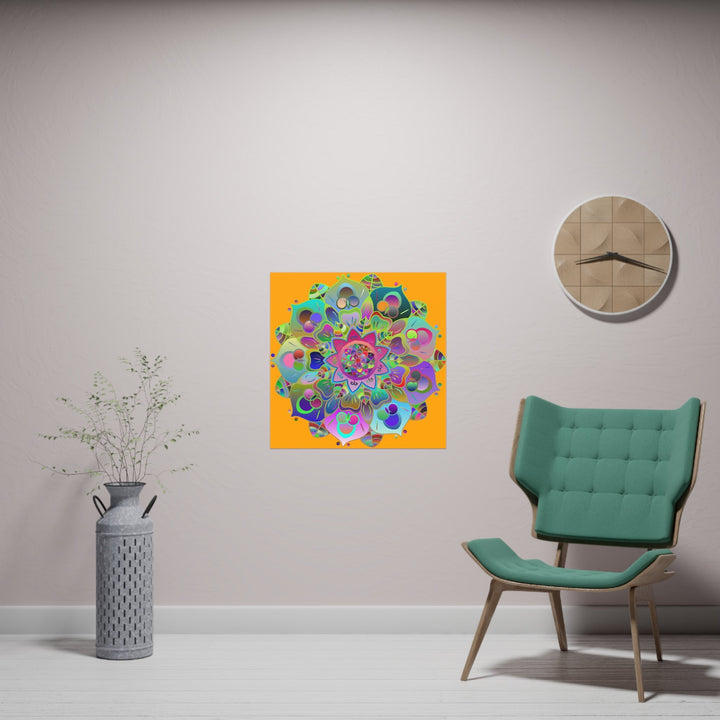 Square Matte Paper Poster Featuring Hand - Drawn Bright Mandala Art - Orange - Blululi