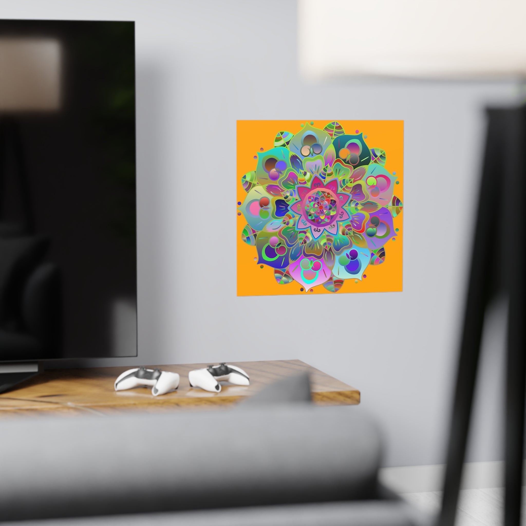 Square Matte Paper Poster Featuring Hand - Drawn Bright Mandala Art - Orange - Blululi