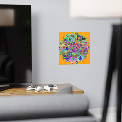 Square Matte Paper Poster Featuring Hand - Drawn Bright Mandala Art - Orange - Blululi