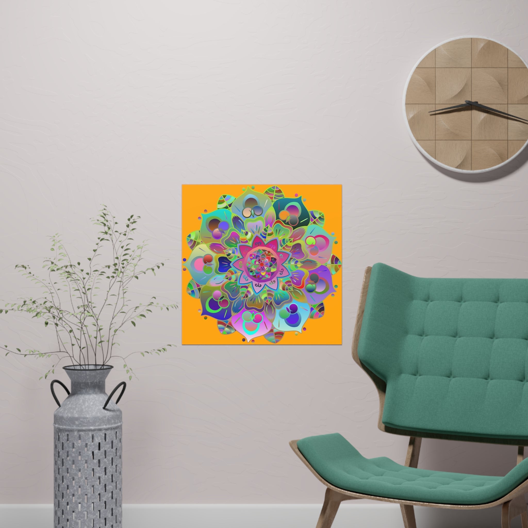 Square Matte Paper Poster Featuring Hand - Drawn Bright Mandala Art - Orange - Blululi