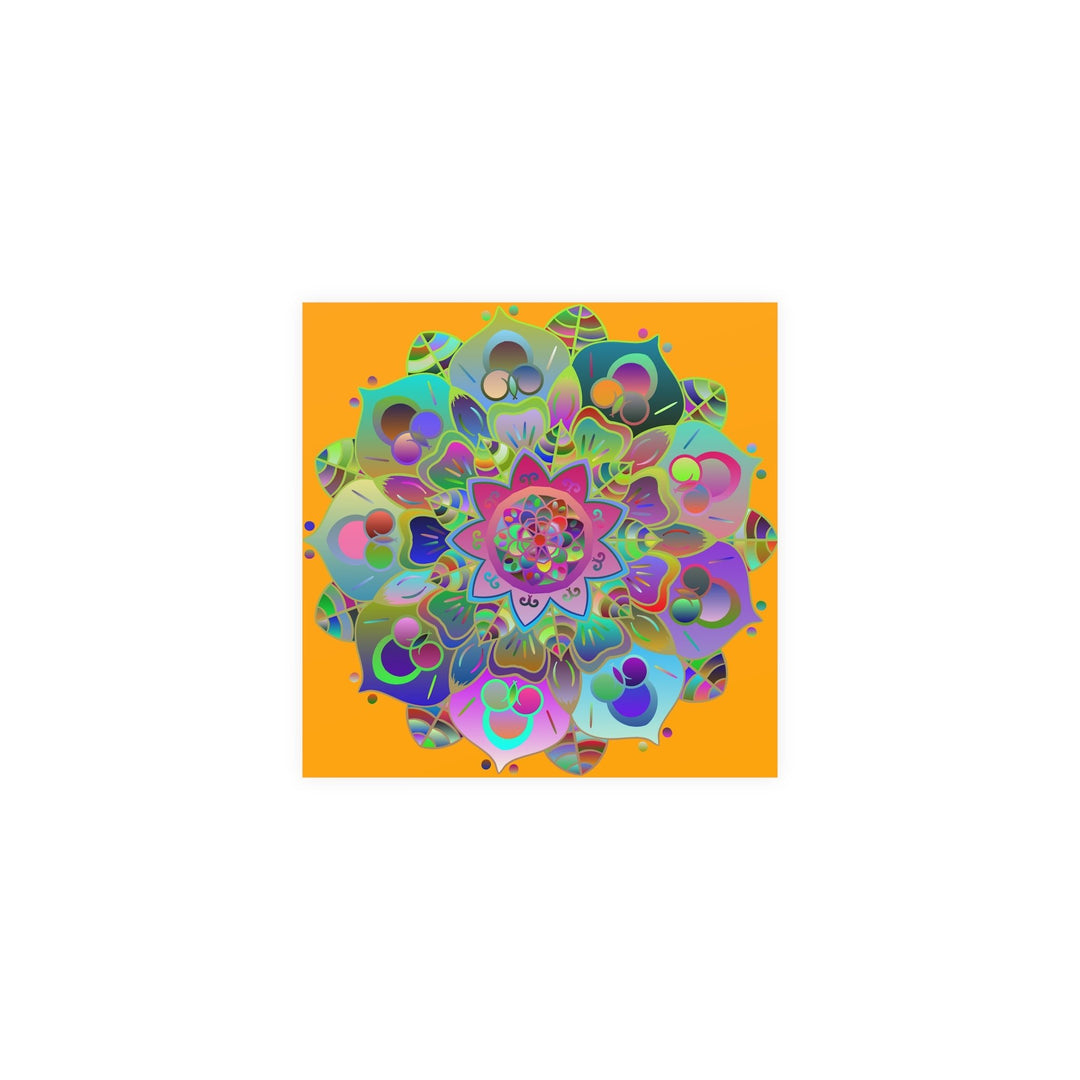 Square Matte Paper Poster Featuring Hand - Drawn Bright Mandala Art - Orange - Blululi