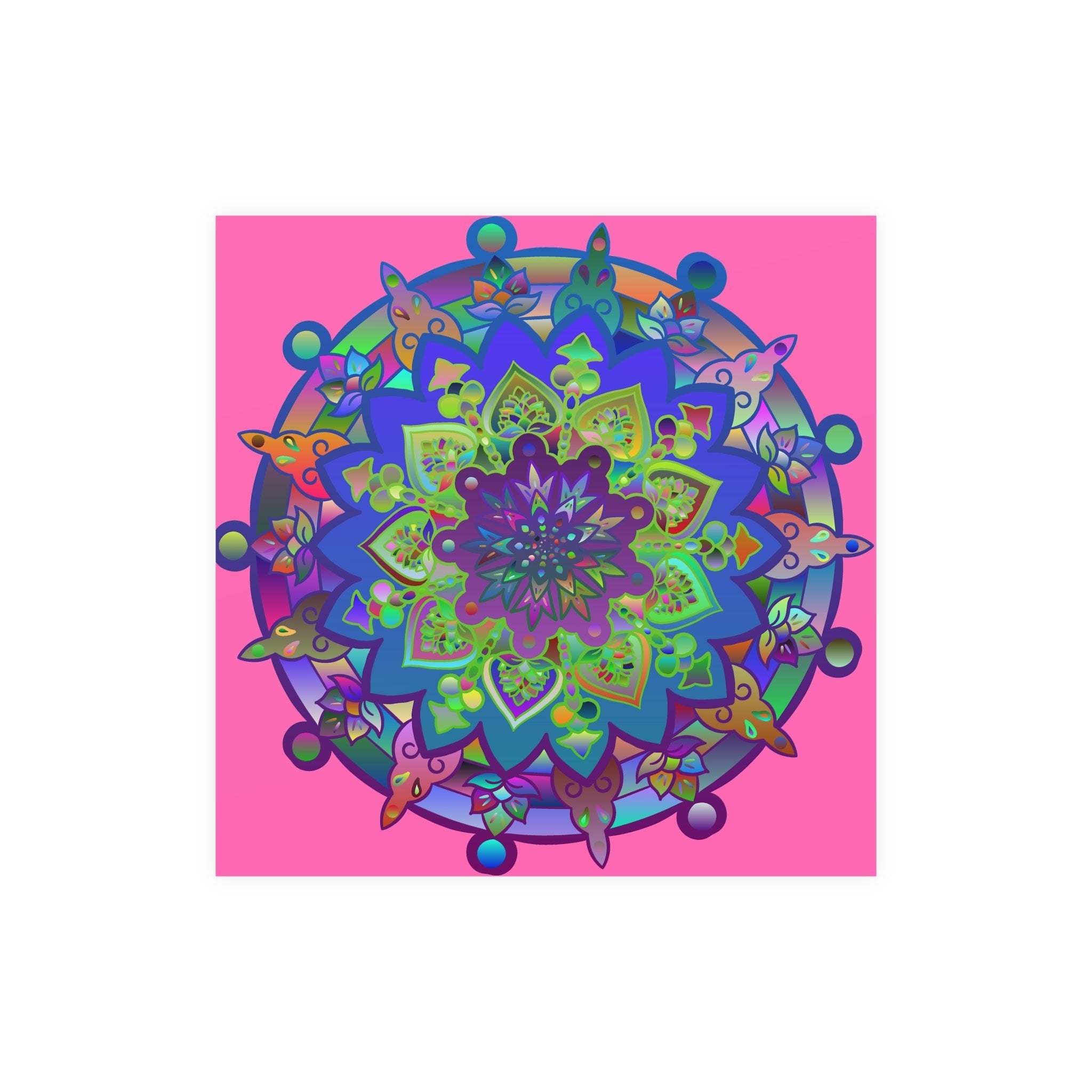 Square Matte Paper Poster Featuring Hand - Drawn Bright Mandala Art - Pink - Blululi