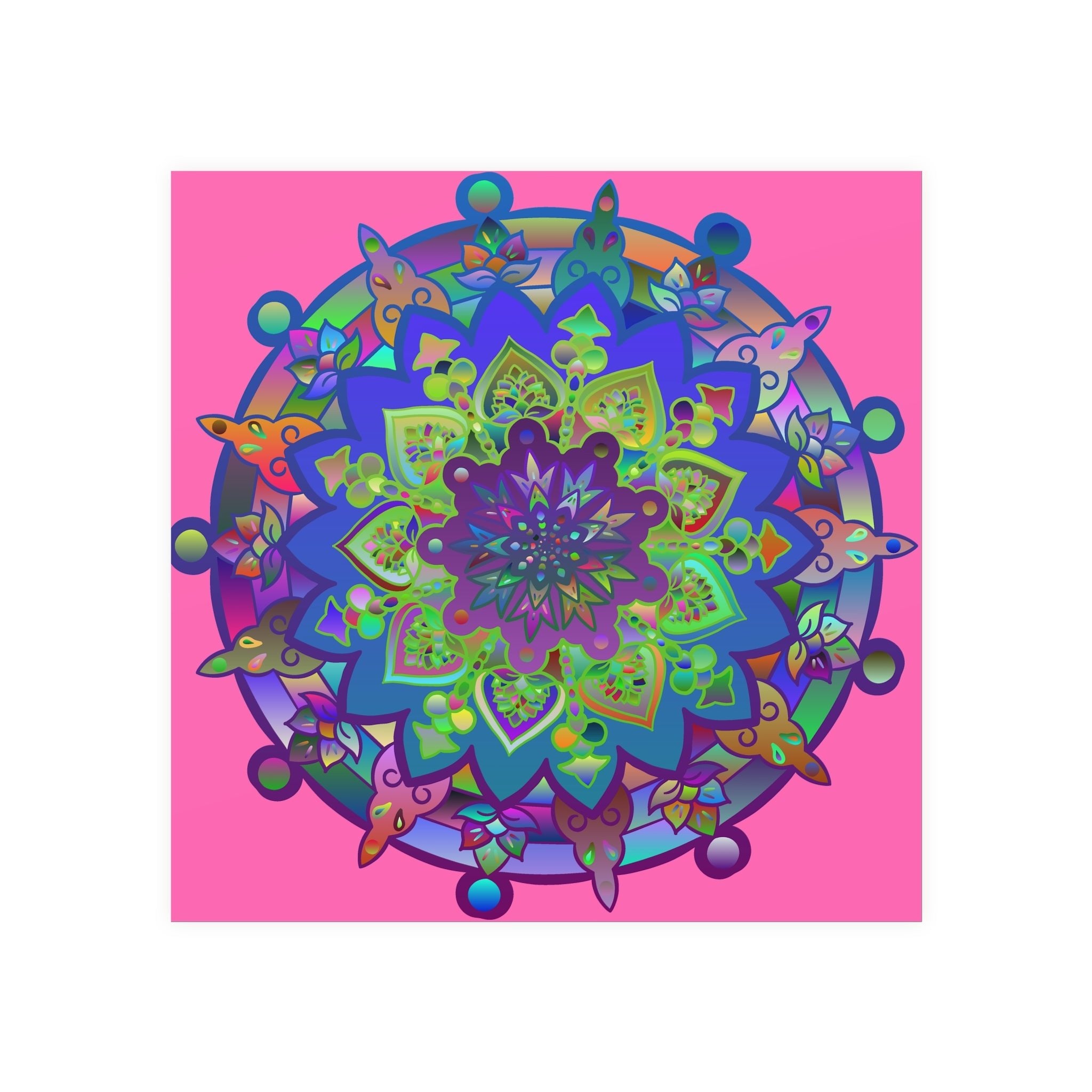 Square Matte Paper Poster Featuring Hand - Drawn Bright Mandala Art - Pink - Blululi