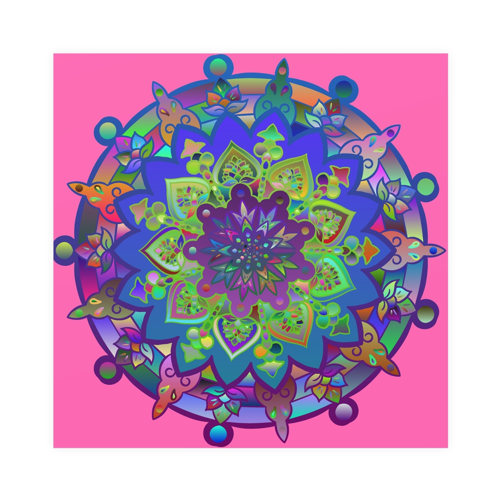 Square Matte Paper Poster Featuring Hand - Drawn Bright Mandala Art - Pink - Blululi