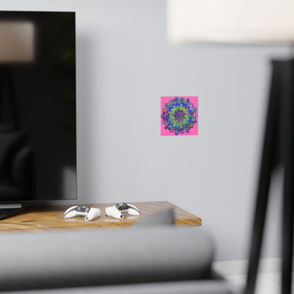 Square Matte Paper Poster Featuring Hand - Drawn Bright Mandala Art - Pink - Blululi