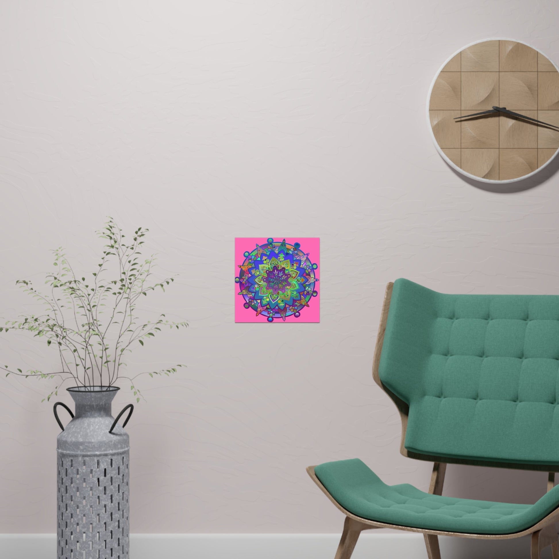 Square Matte Paper Poster Featuring Hand - Drawn Bright Mandala Art - Pink - Blululi