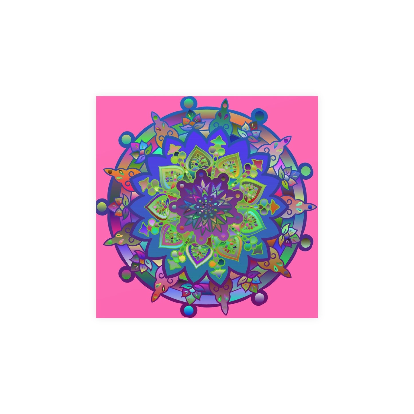 Square Matte Paper Poster Featuring Hand - Drawn Bright Mandala Art - Pink - Blululi