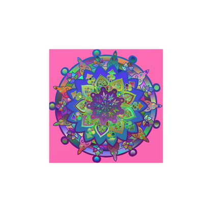 Square Matte Paper Poster Featuring Hand - Drawn Bright Mandala Art - Pink - Blululi