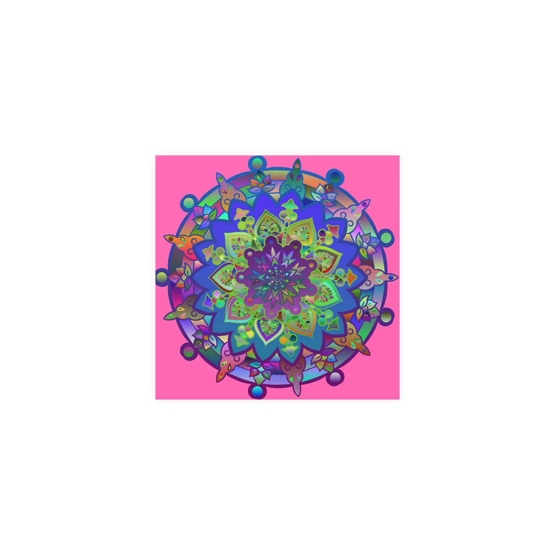 Square Matte Paper Poster Featuring Hand - Drawn Bright Mandala Art - Pink - Blululi