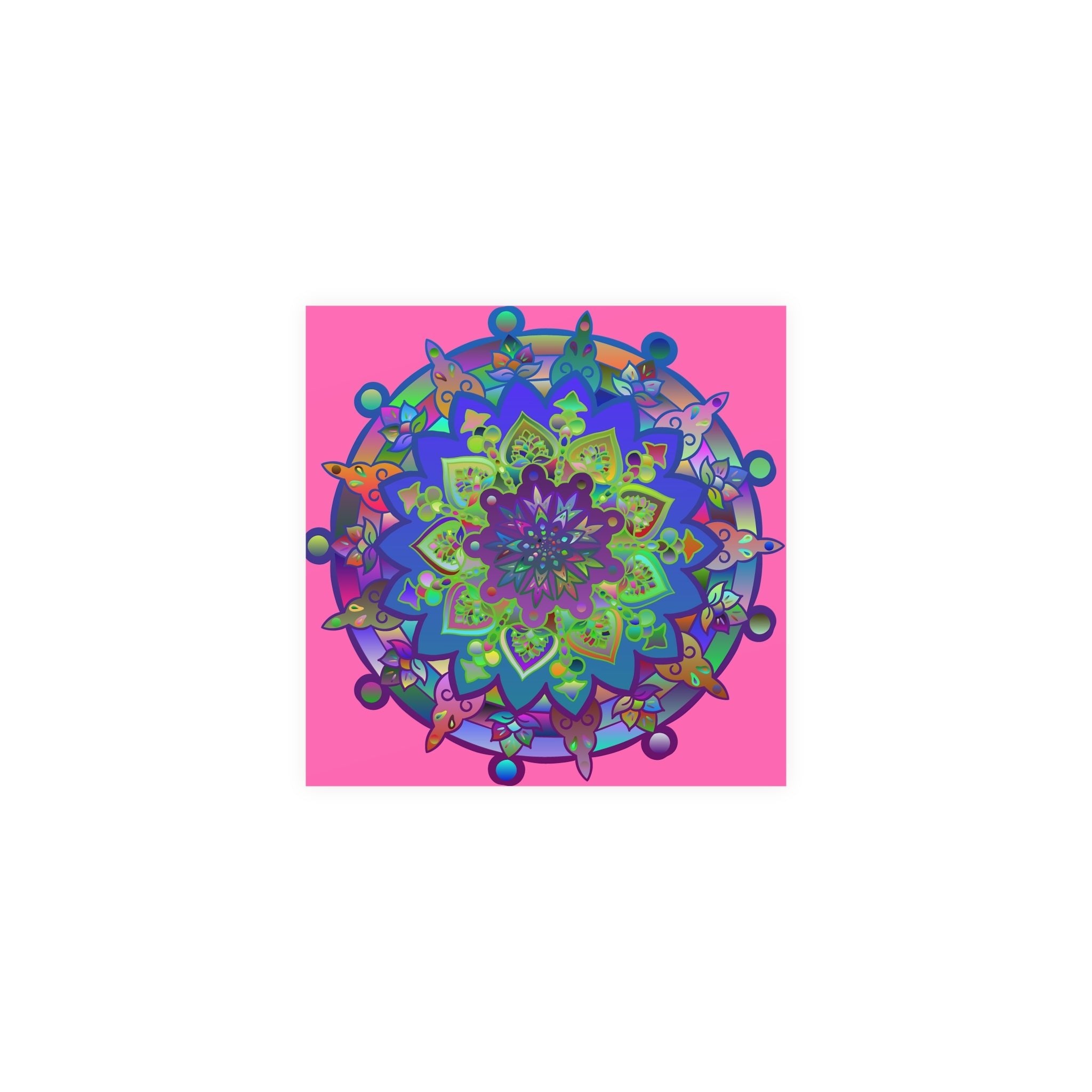 Square Matte Paper Poster Featuring Hand - Drawn Bright Mandala Art - Pink - Blululi