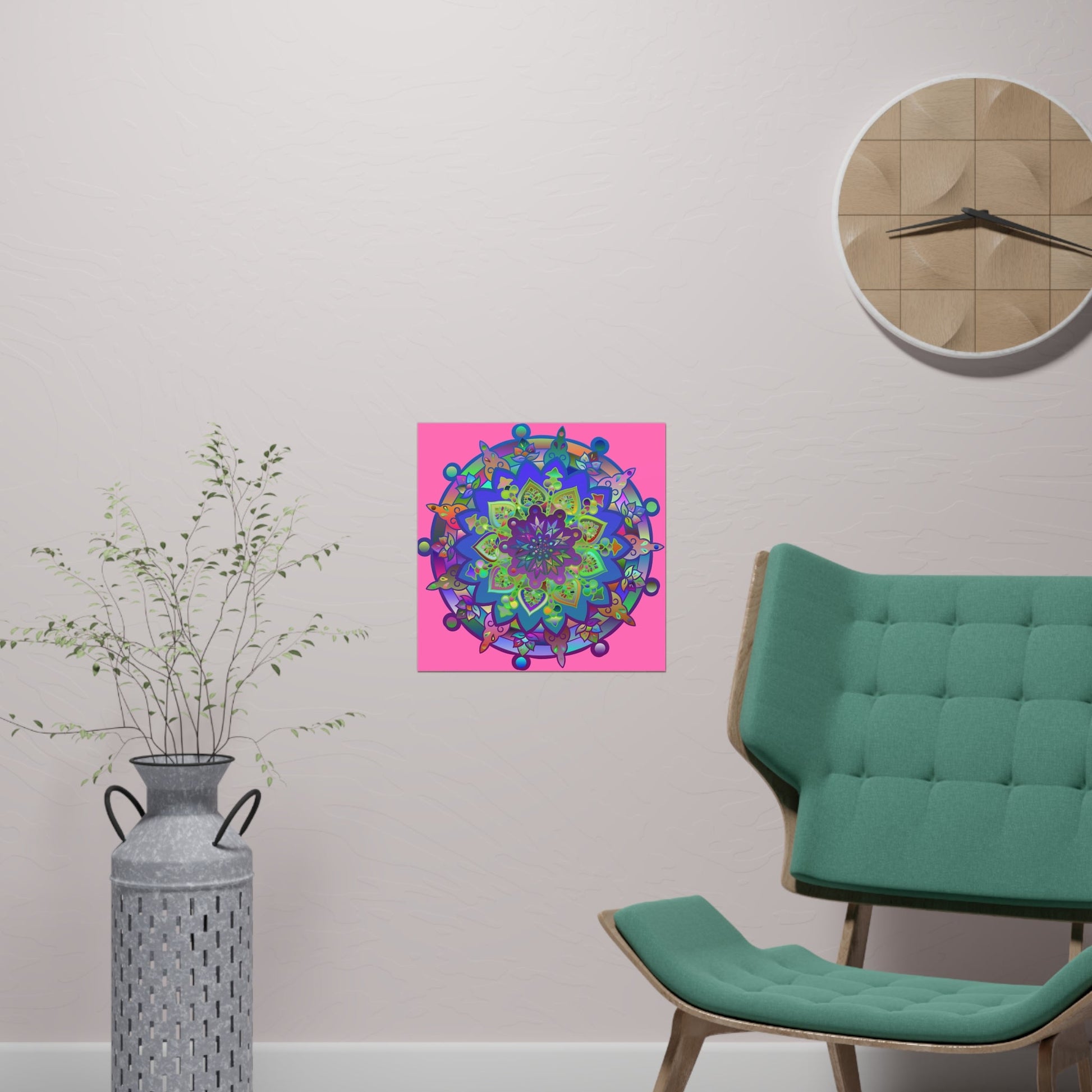 Square Matte Paper Poster Featuring Hand - Drawn Bright Mandala Art - Pink - Blululi