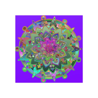 Square Matte Paper Poster Featuring Hand - Drawn Bright Mandala Art - Purple - Blululi