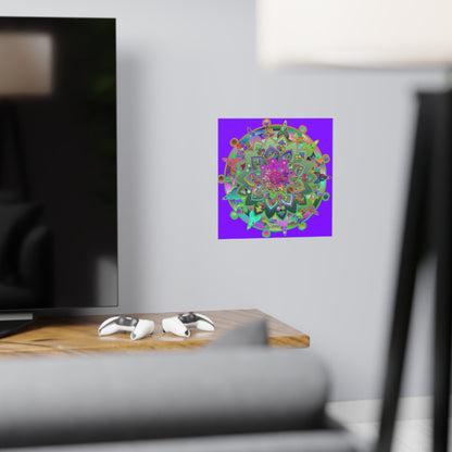 Square Matte Paper Poster Featuring Hand - Drawn Bright Mandala Art - Purple - Blululi