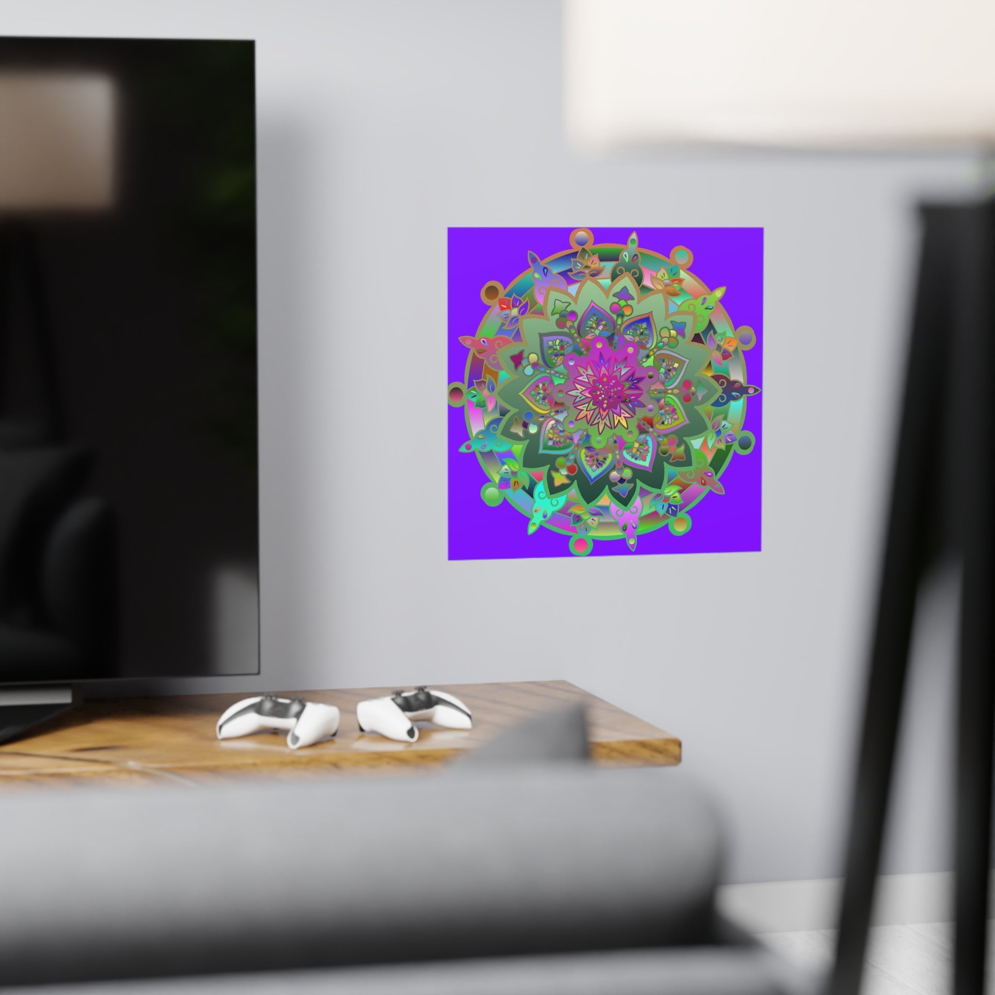 Square Matte Paper Poster Featuring Hand - Drawn Bright Mandala Art - Purple - Blululi