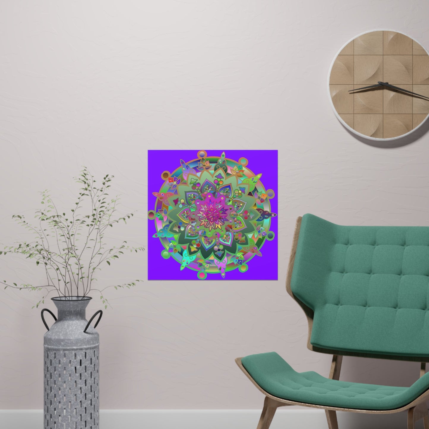 Square Matte Paper Poster Featuring Hand - Drawn Bright Mandala Art - Purple - Blululi