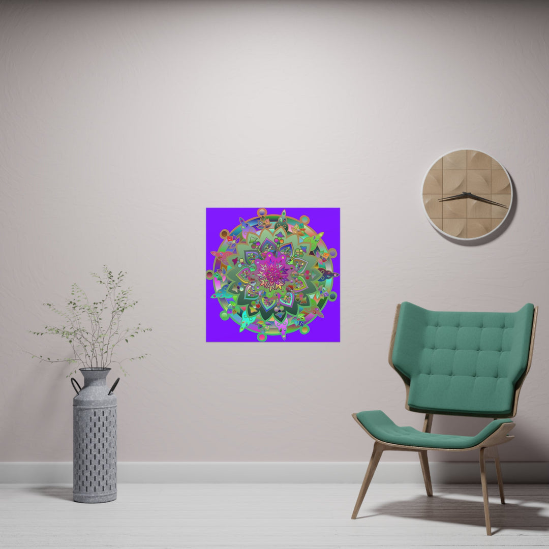 Square Matte Paper Poster Featuring Hand - Drawn Bright Mandala Art - Purple - Blululi