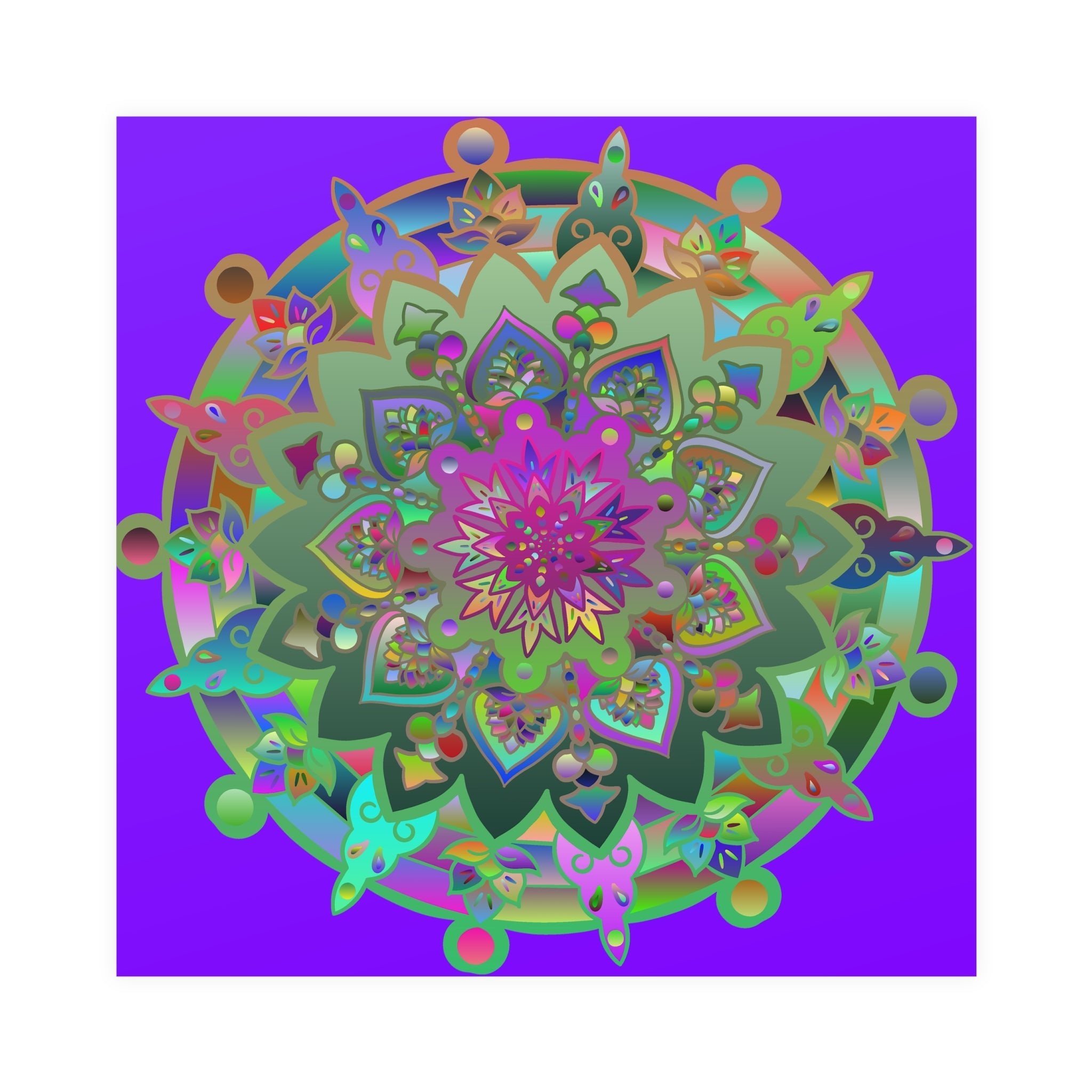 Square Matte Paper Poster Featuring Hand - Drawn Bright Mandala Art - Purple - Blululi