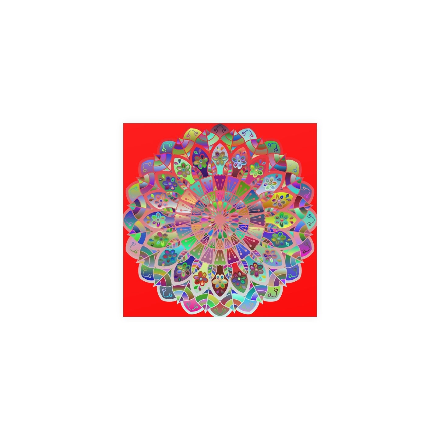 Square Matte Paper Poster Featuring Hand - Drawn Bright Mandala Art - Red - Blululi