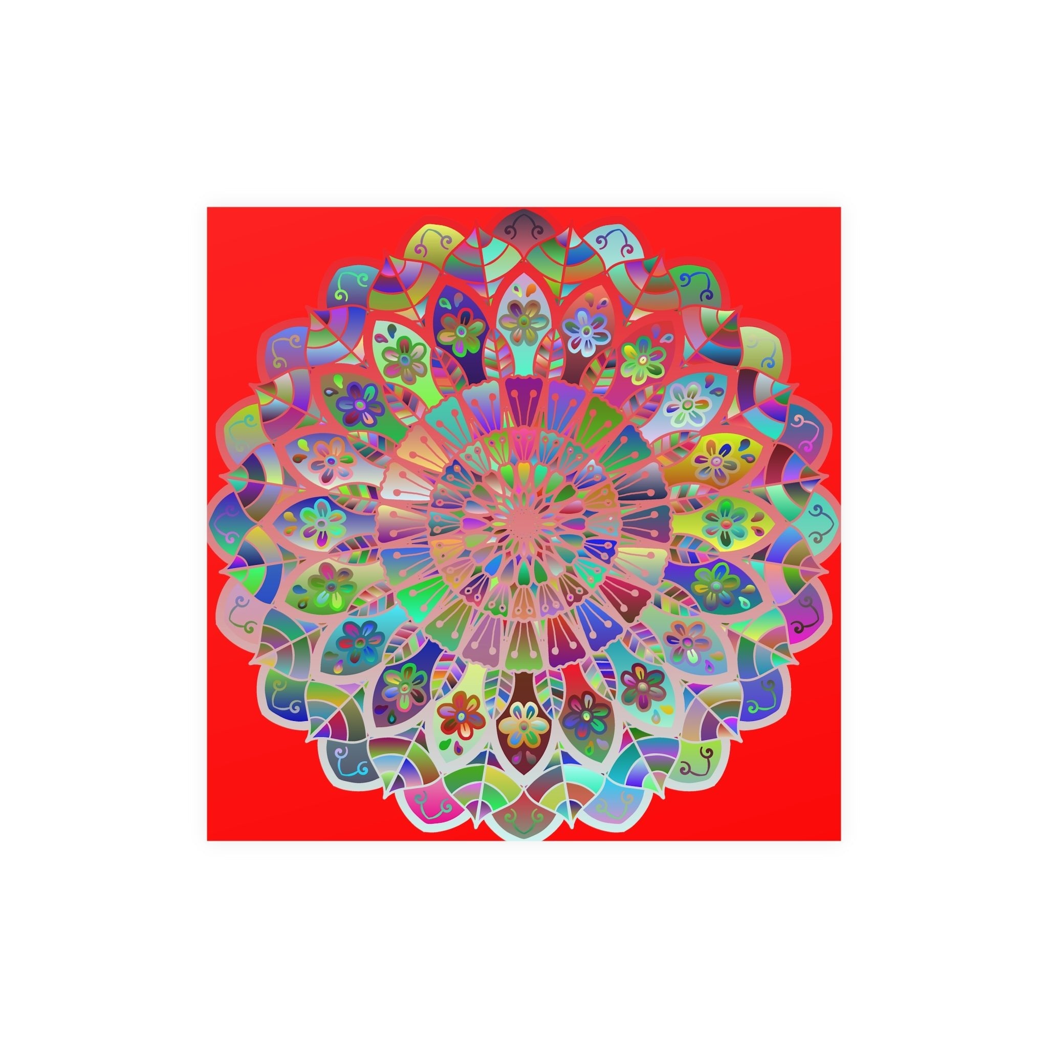 Square Matte Paper Poster Featuring Hand - Drawn Bright Mandala Art - Red - Blululi