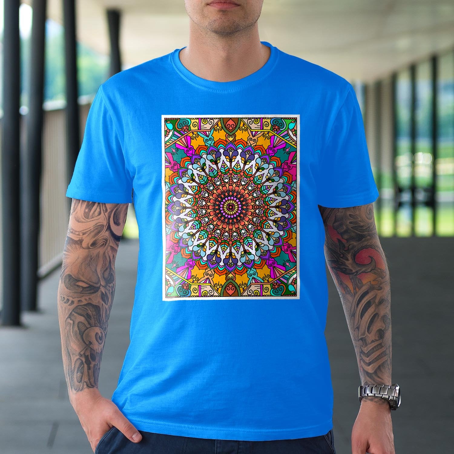 T - Shirt Unisex Unisex T - Shirt with Hand - Drawn Mandala Art - Blululi