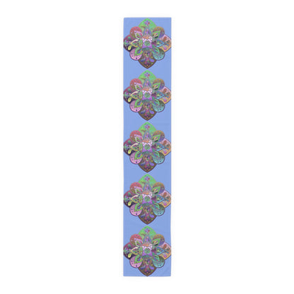 Table Runner with Mandala Art Drawn by Hand - Light Blue (Cotton, Poly) - Blululi