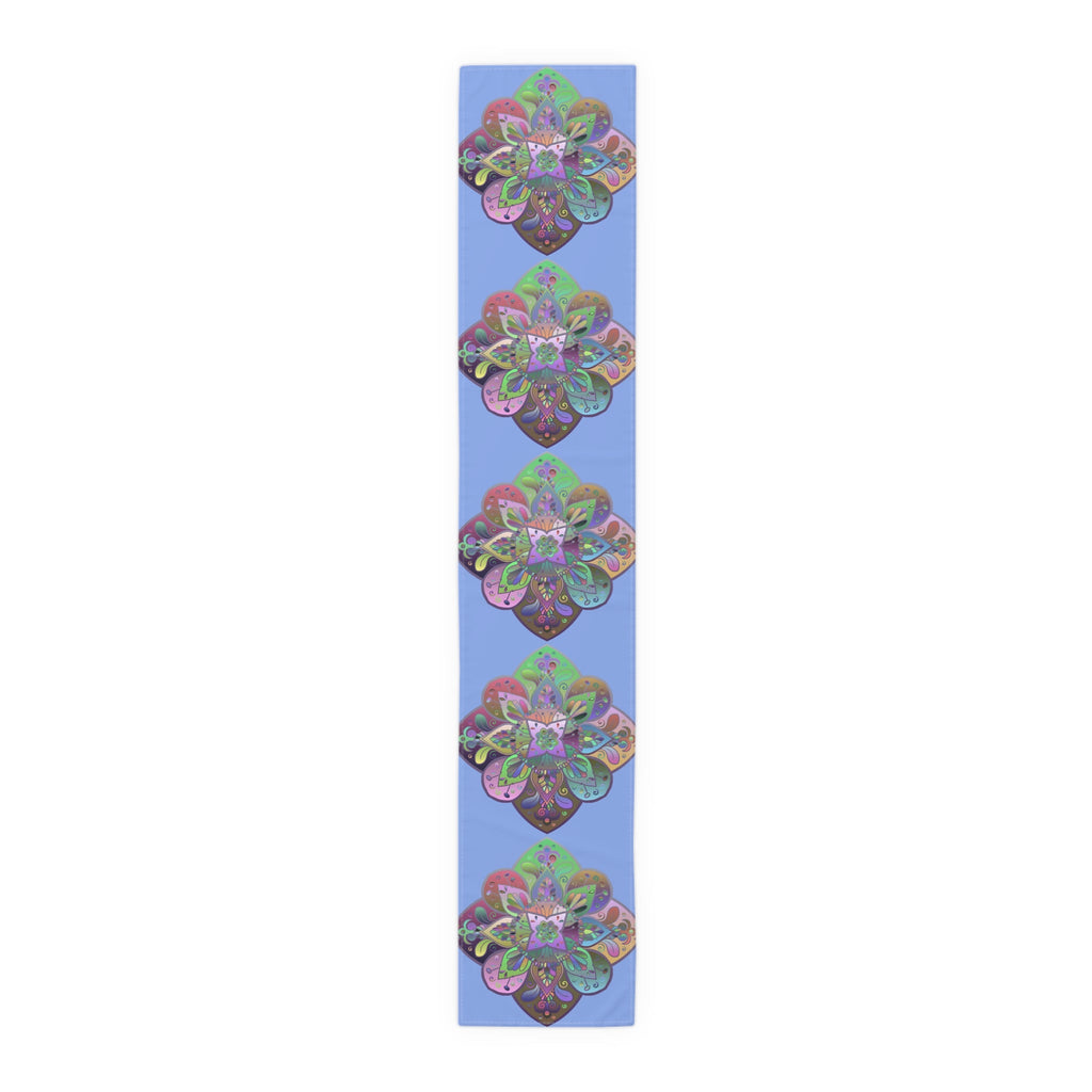 Table Runner with Mandala Art Drawn by Hand - Light Blue (Cotton, Poly) - Blululi