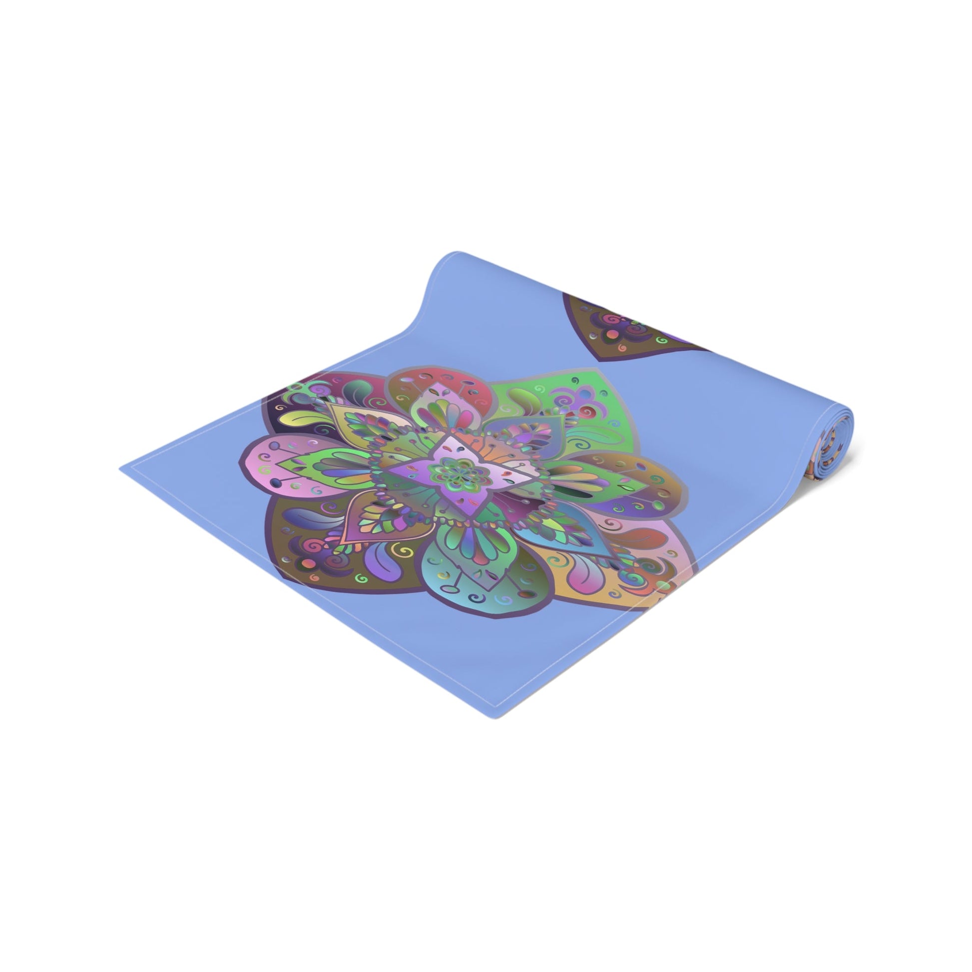 Table Runner with Mandala Art Drawn by Hand - Light Blue (Cotton, Poly) - Blululi