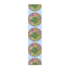 Table Runner with Mandala Art Drawn by Hand - Light Blue (Cotton, Poly) - Blululi