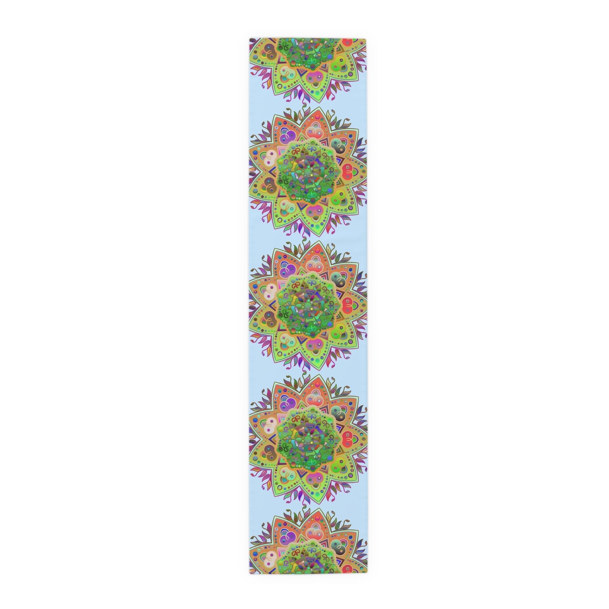 Table Runner with Mandala Art Drawn by Hand - Light Blue (Cotton, Poly) - Blululi