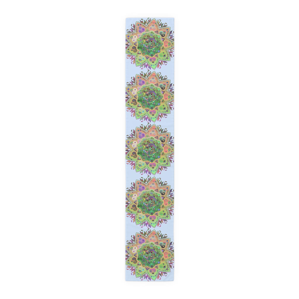 Table Runner with Mandala Art Drawn by Hand - Light Blue (Cotton, Poly) - Blululi