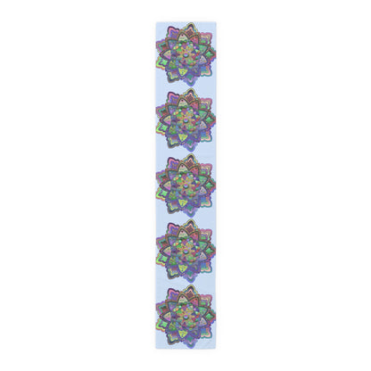 Table Runner with Mandala Art Drawn by Hand - Light Blue (Cotton, Poly) - Blululi