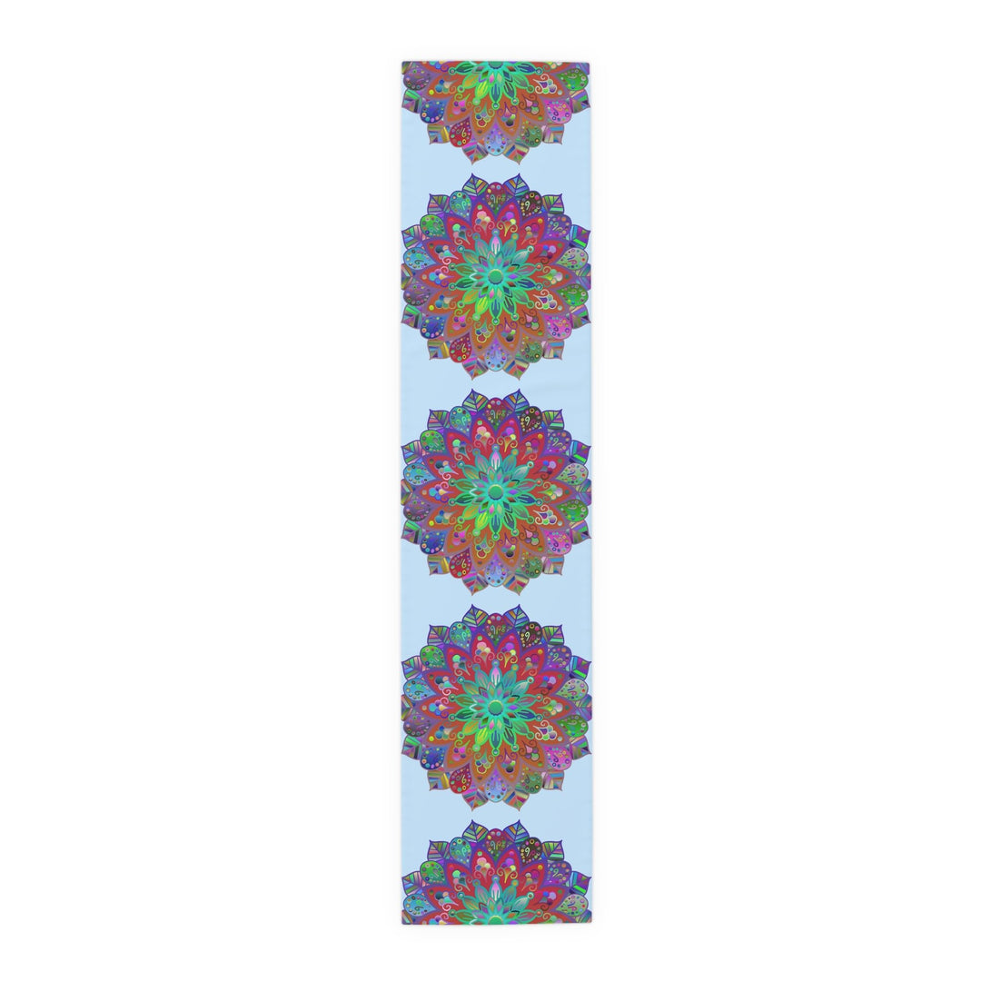 Table Runner with Mandala Art Drawn by Hand - Light Blue (Cotton, Poly) - Blululi