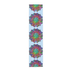 Table Runner with Mandala Art Drawn by Hand - Light Blue (Cotton, Poly) - Blululi