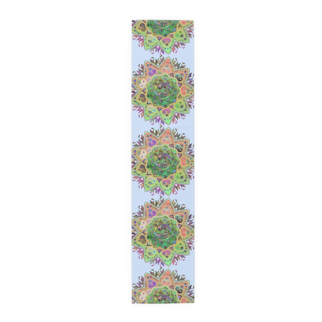 Table Runner with Mandala Art Drawn by Hand - Light Blue (Cotton, Poly) - Blululi