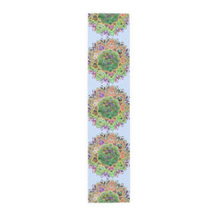 Table Runner with Mandala Art Drawn by Hand - Light Blue (Cotton, Poly) - Blululi