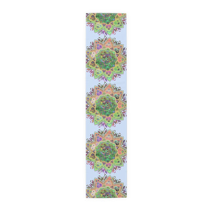 Table Runner with Mandala Art Drawn by Hand - Light Blue (Cotton, Poly) - Blululi