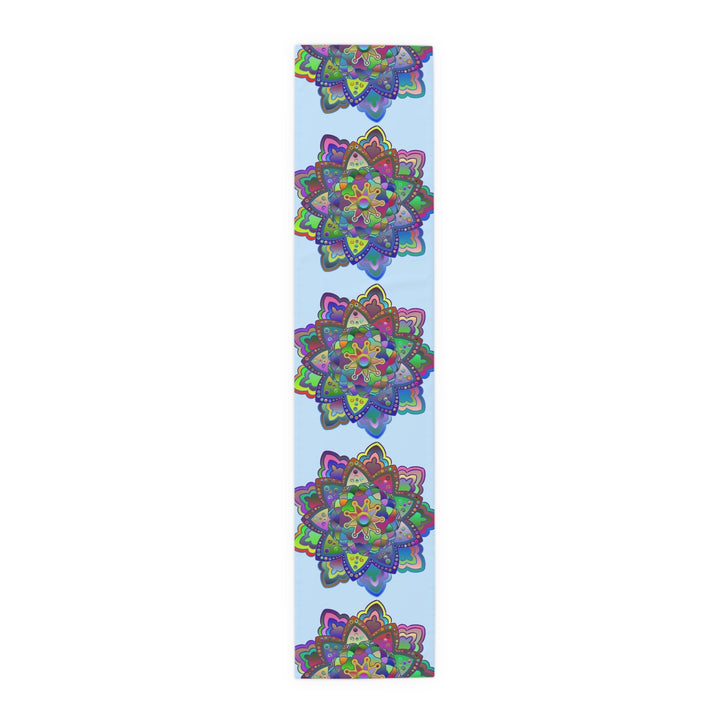 Table Runner with Mandala Art Drawn by Hand - Light Blue (Cotton, Poly) - Blululi