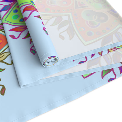 Table Runner with Mandala Art Drawn by Hand - Light Blue (Cotton, Poly) - Blululi