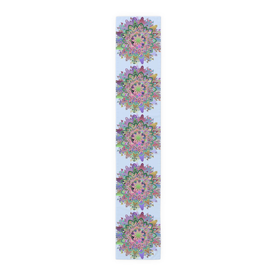 Table Runner with Mandala Art Drawn by Hand - Light Blue (Cotton, Poly) - Blululi